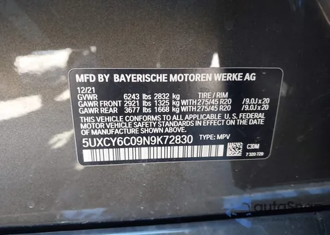2022 BMW X6 xDrive40I z USA, uszkodzony, nr VIN 5UXCY6C09N9K72830